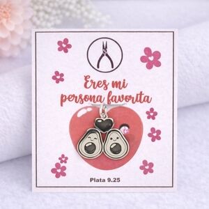 Avocado Couple Pendant Charm Heart 925 Mex. Sterling Silver Valentines Gift